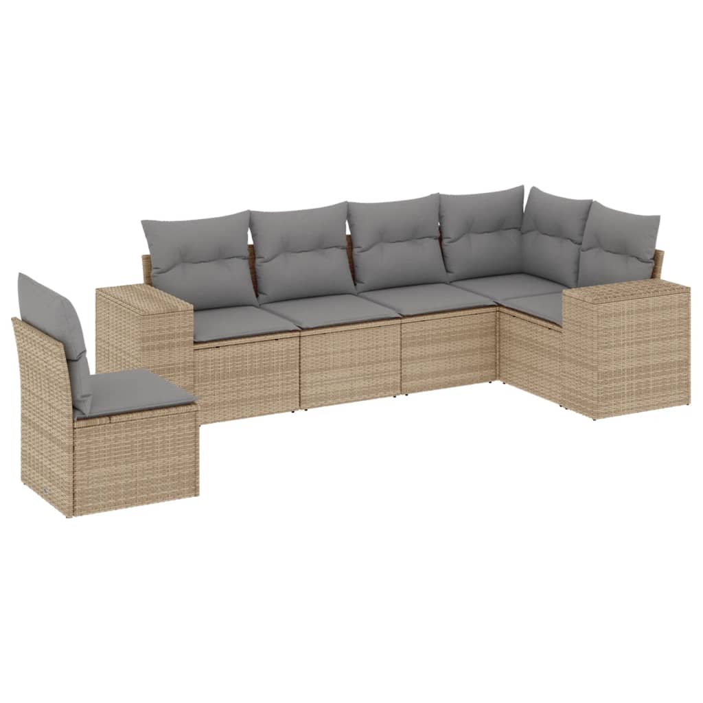6-delige Loungeset met kussens poly rattan beige is nu te koop bij PeponiXL, paradijselijk wonen!