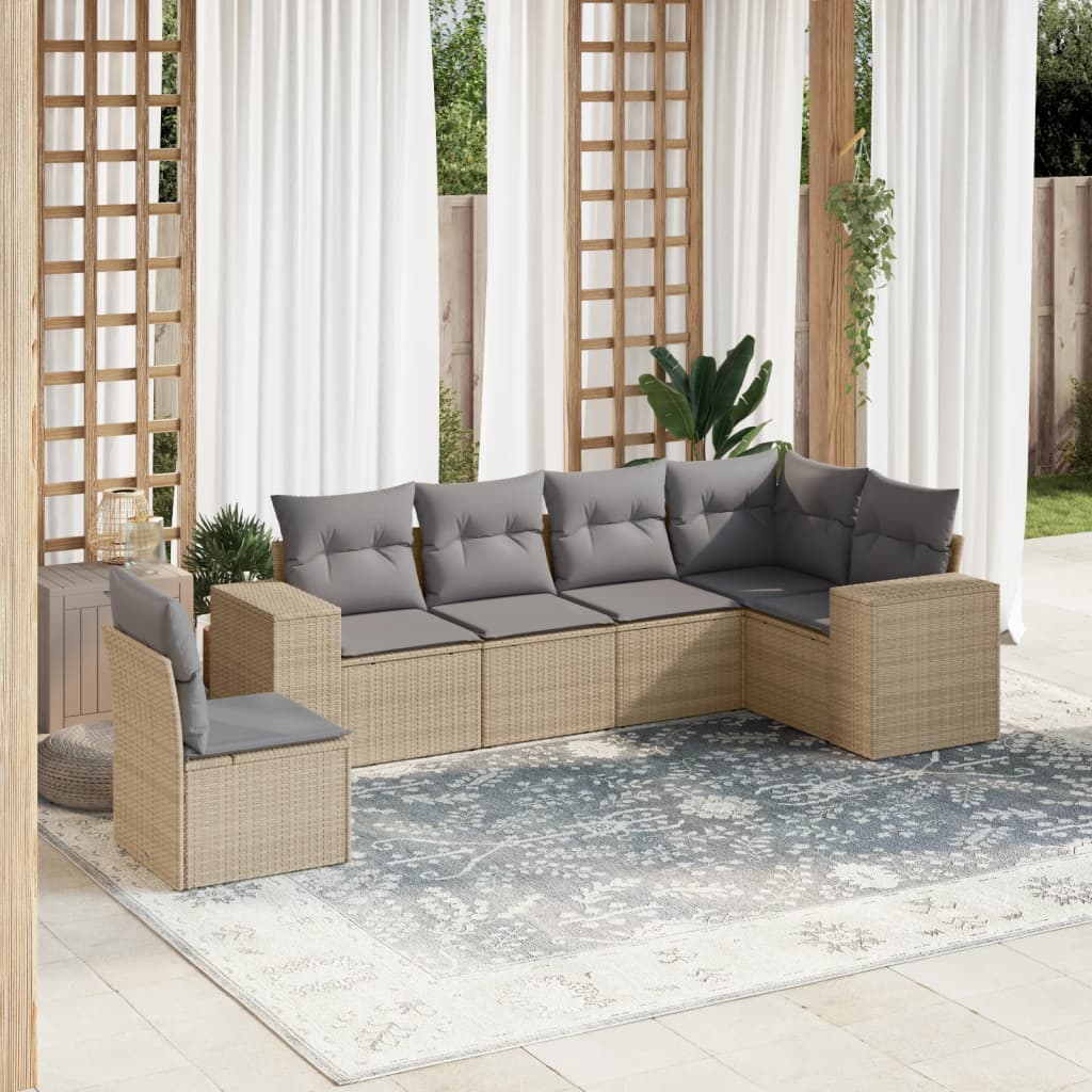 6-delige Loungeset met kussens poly rattan beige is nu te koop bij PeponiXL, paradijselijk wonen!