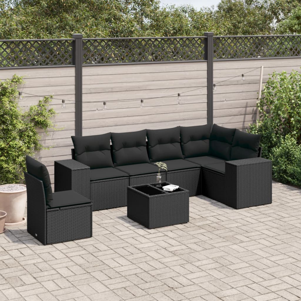 7-delige Loungeset met kussens poly rattan zwart is nu te koop bij PeponiXL, paradijselijk wonen!