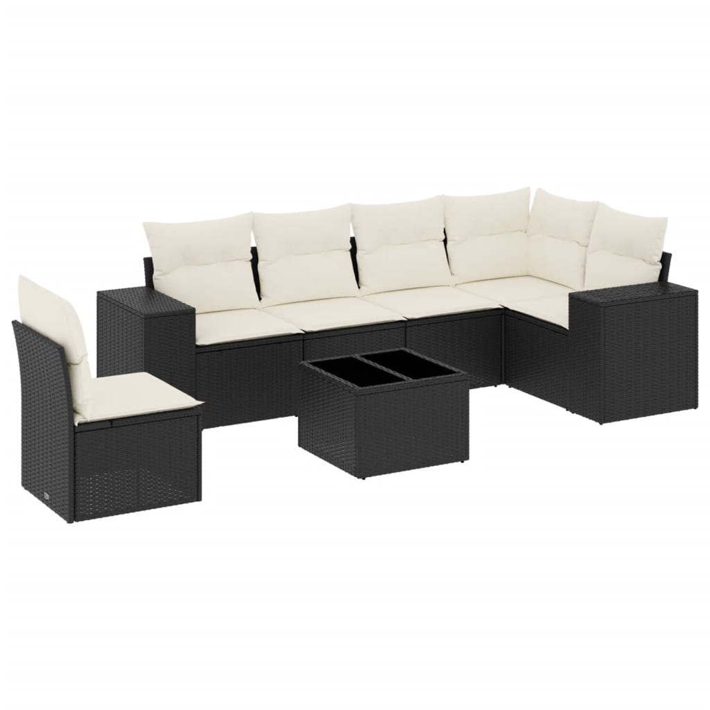 7-delige Loungeset met kussens poly rattan zwart is nu te koop bij PeponiXL, paradijselijk wonen!