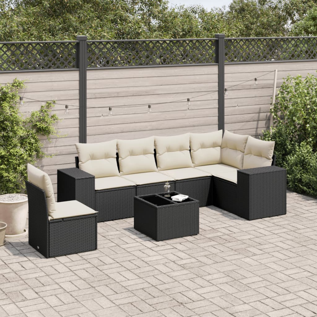 7-delige Loungeset met kussens poly rattan zwart is nu te koop bij PeponiXL, paradijselijk wonen!
