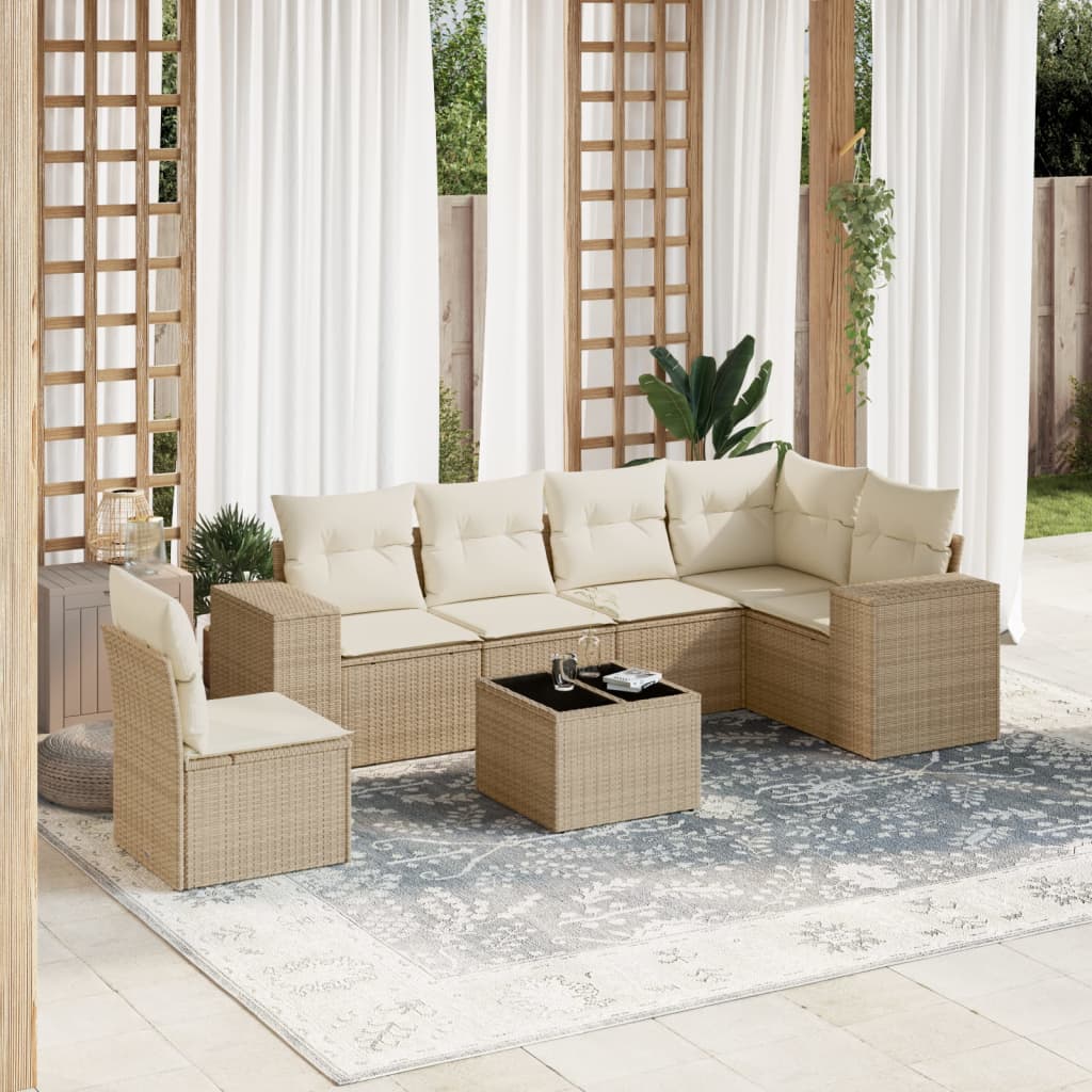 7-delige Loungeset met kussens poly rattan beige is nu te koop bij PeponiXL, paradijselijk wonen!
