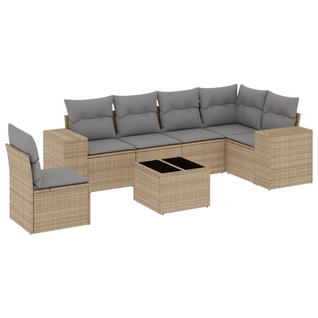 7-delige Loungeset met kussens poly rattan beige is nu te koop bij PeponiXL, paradijselijk wonen!