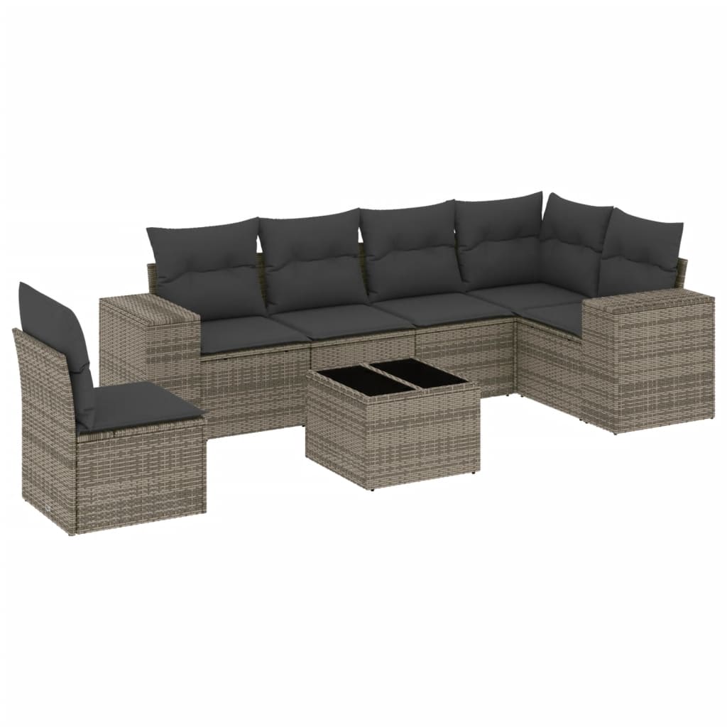 7-delige Loungeset met kussens poly rattan grijs is nu te koop bij PeponiXL, paradijselijk wonen!
