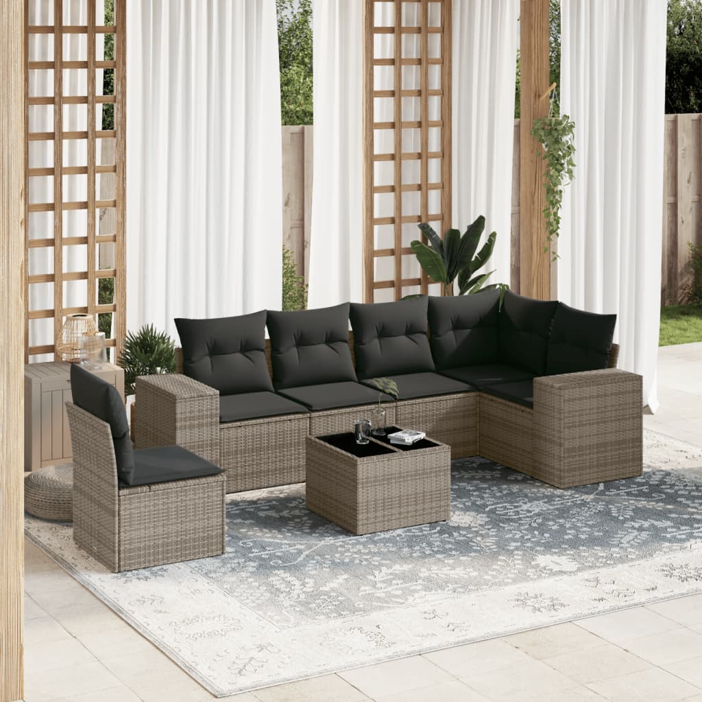 7-delige Loungeset met kussens poly rattan grijs is nu te koop bij PeponiXL, paradijselijk wonen!