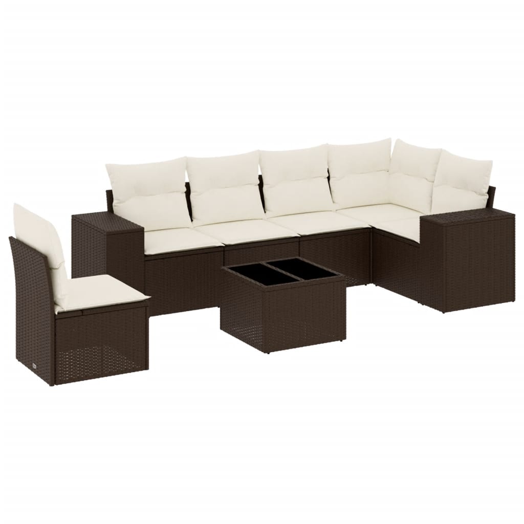 7-delige Loungeset met kussens poly rattan bruin is nu te koop bij PeponiXL, paradijselijk wonen!