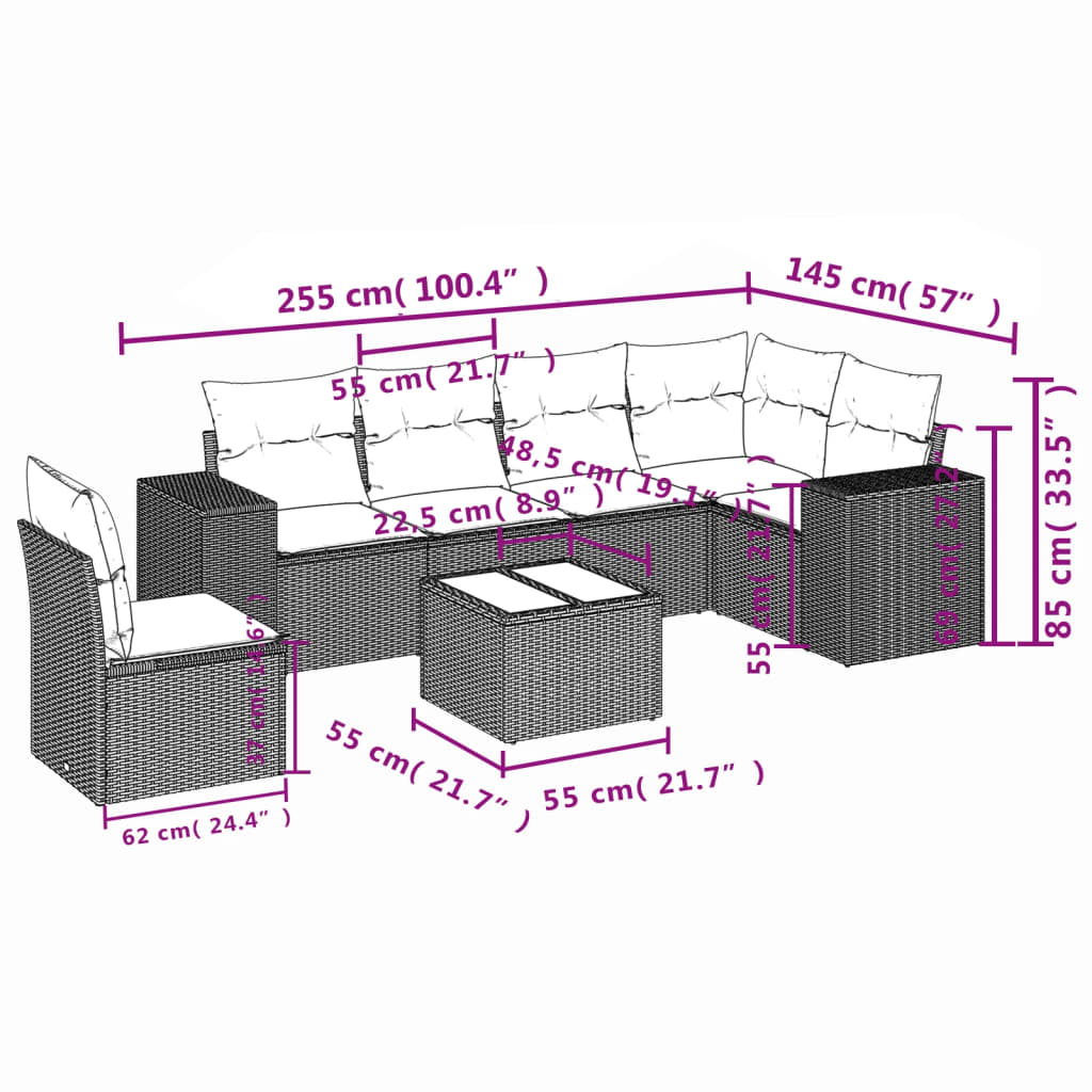 7-delige Loungeset met kussens poly rattan bruin is nu te koop bij PeponiXL, paradijselijk wonen!