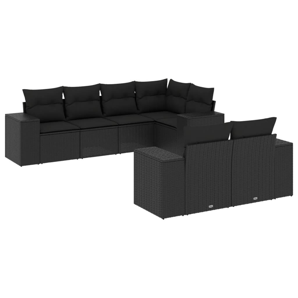 7-delige Loungeset met kussens poly rattan zwart is nu te koop bij PeponiXL, paradijselijk wonen!