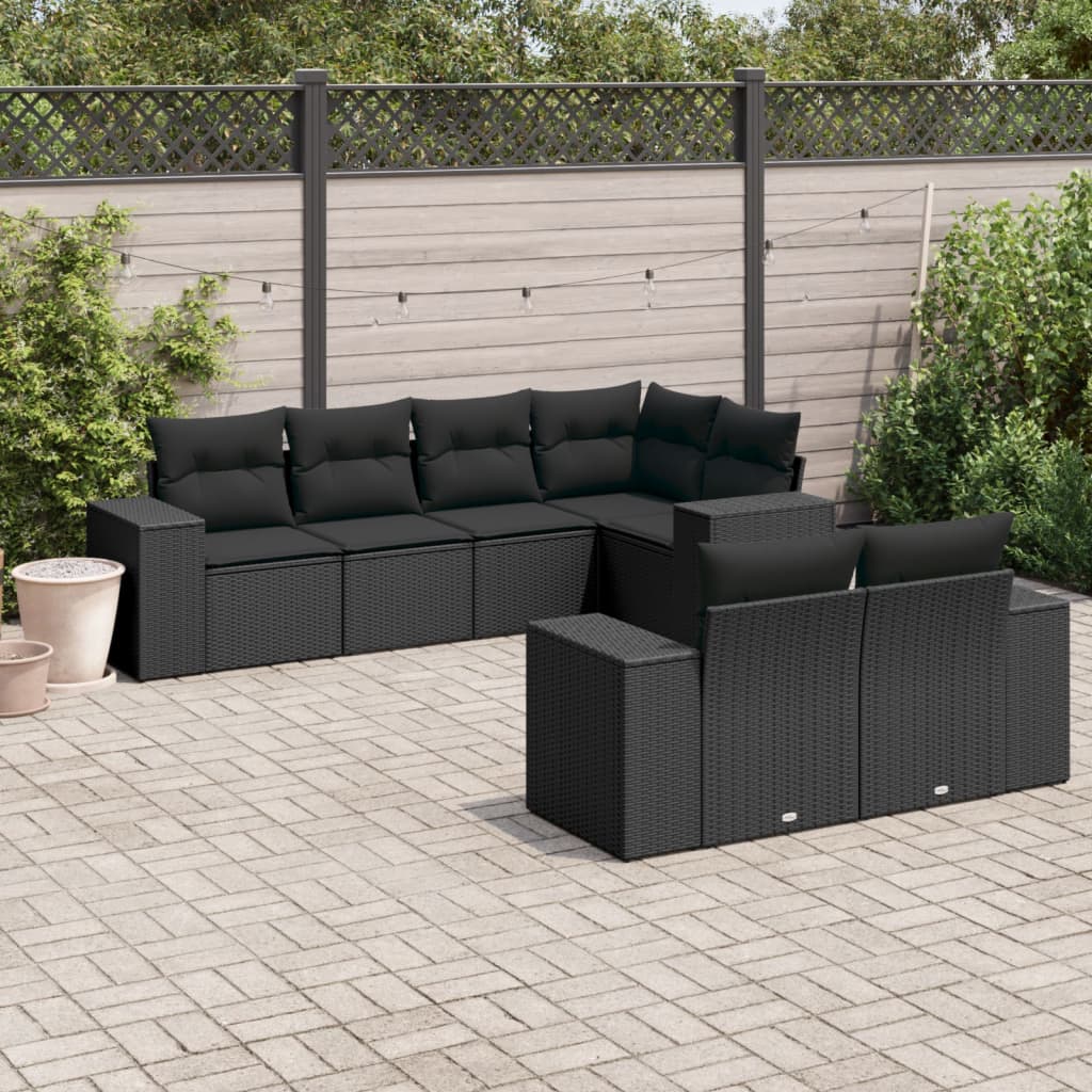 7-delige Loungeset met kussens poly rattan zwart is nu te koop bij PeponiXL, paradijselijk wonen!