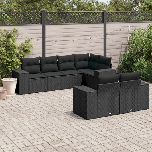 7-delige Loungeset met kussens poly rattan zwart is nu te koop bij PeponiXL, paradijselijk wonen!