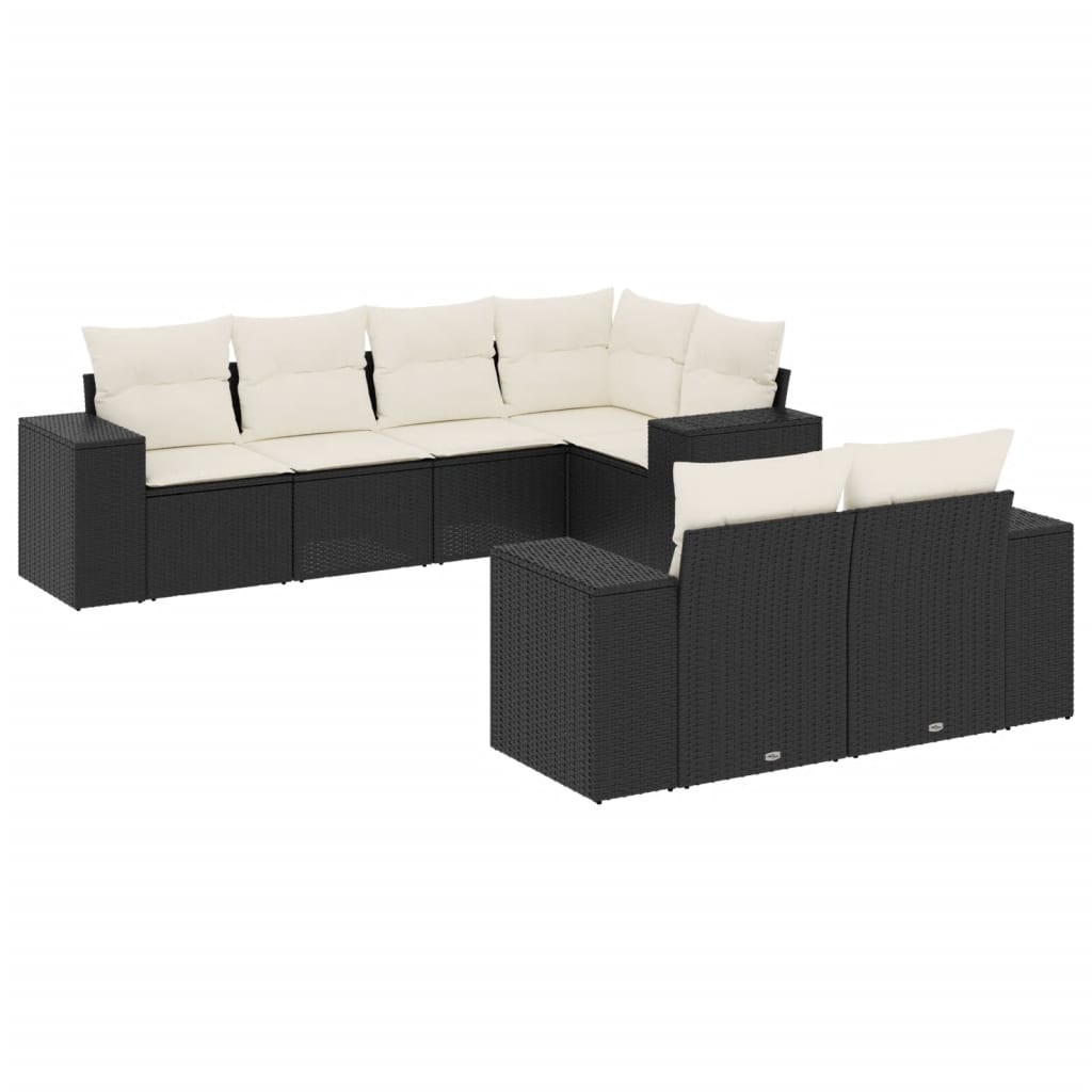 7-delige Loungeset met kussens poly rattan zwart is nu te koop bij PeponiXL, paradijselijk wonen!