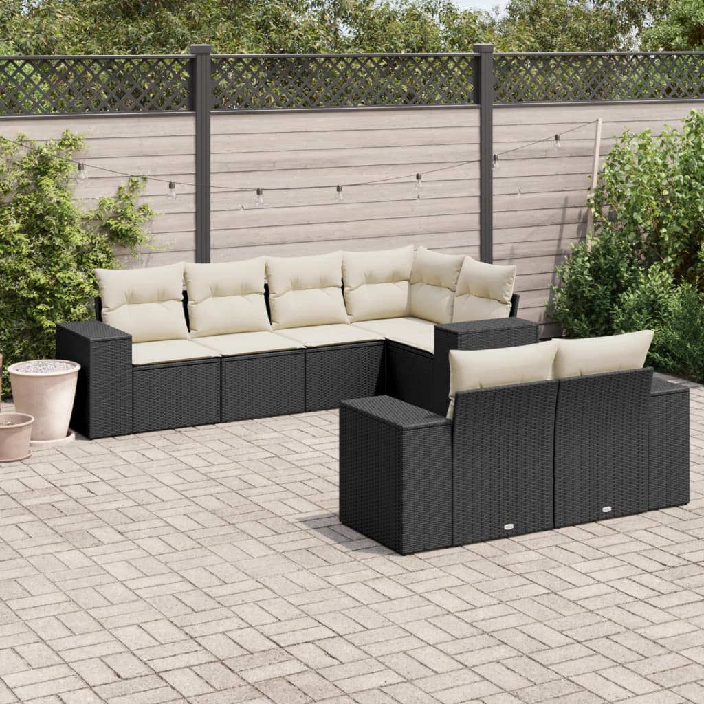 7-delige Loungeset met kussens poly rattan zwart is nu te koop bij PeponiXL, paradijselijk wonen!