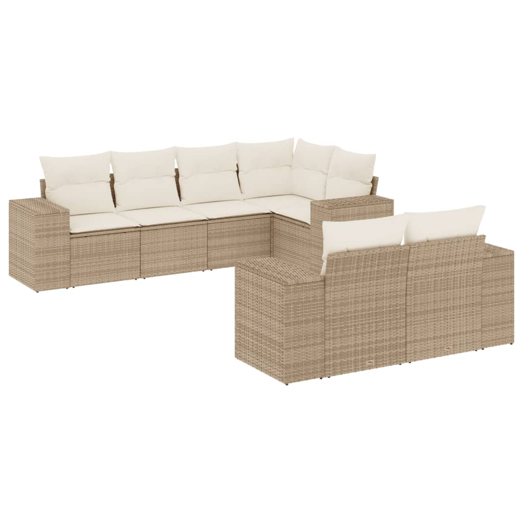 7-delige Loungeset met kussens poly rattan beige is nu te koop bij PeponiXL, paradijselijk wonen!