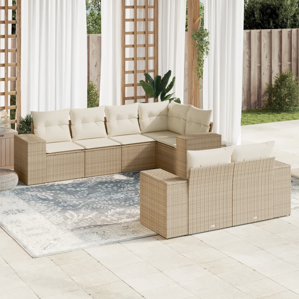 7-delige Loungeset met kussens poly rattan beige is nu te koop bij PeponiXL, paradijselijk wonen!