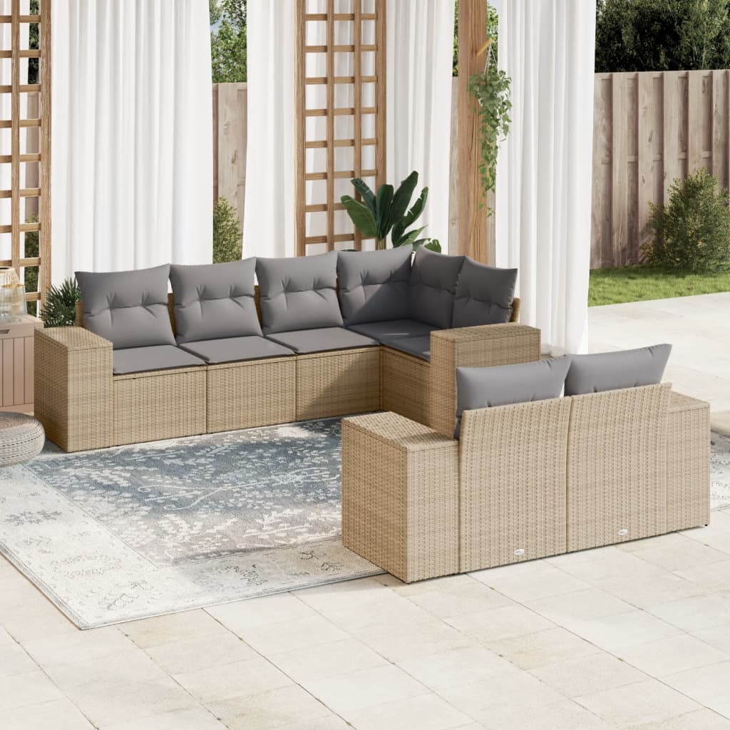 7-delige Loungeset met kussens poly rattan beige is nu te koop bij PeponiXL, paradijselijk wonen!