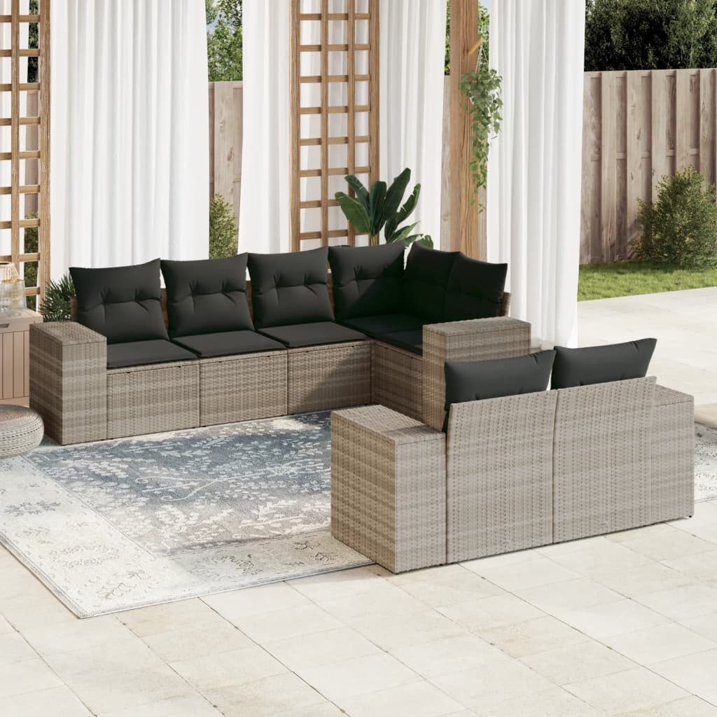 7-delige Loungeset met kussens poly rattan lichtgrijs is nu te koop bij PeponiXL, paradijselijk wonen!