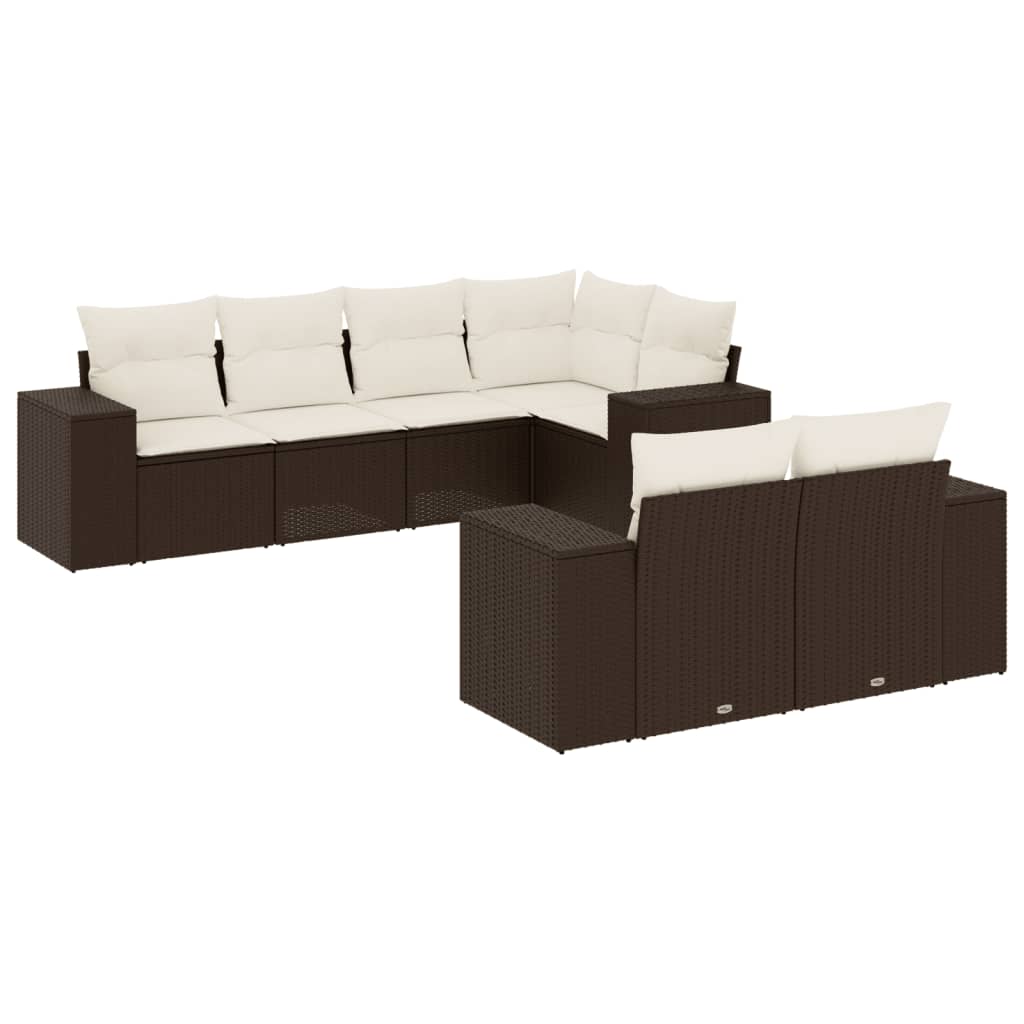 7-delige Loungeset met kussens poly rattan bruin is nu te koop bij PeponiXL, paradijselijk wonen!