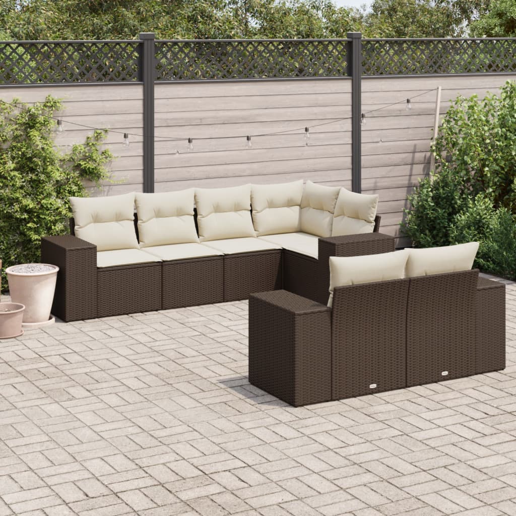 7-delige Loungeset met kussens poly rattan bruin is nu te koop bij PeponiXL, paradijselijk wonen!