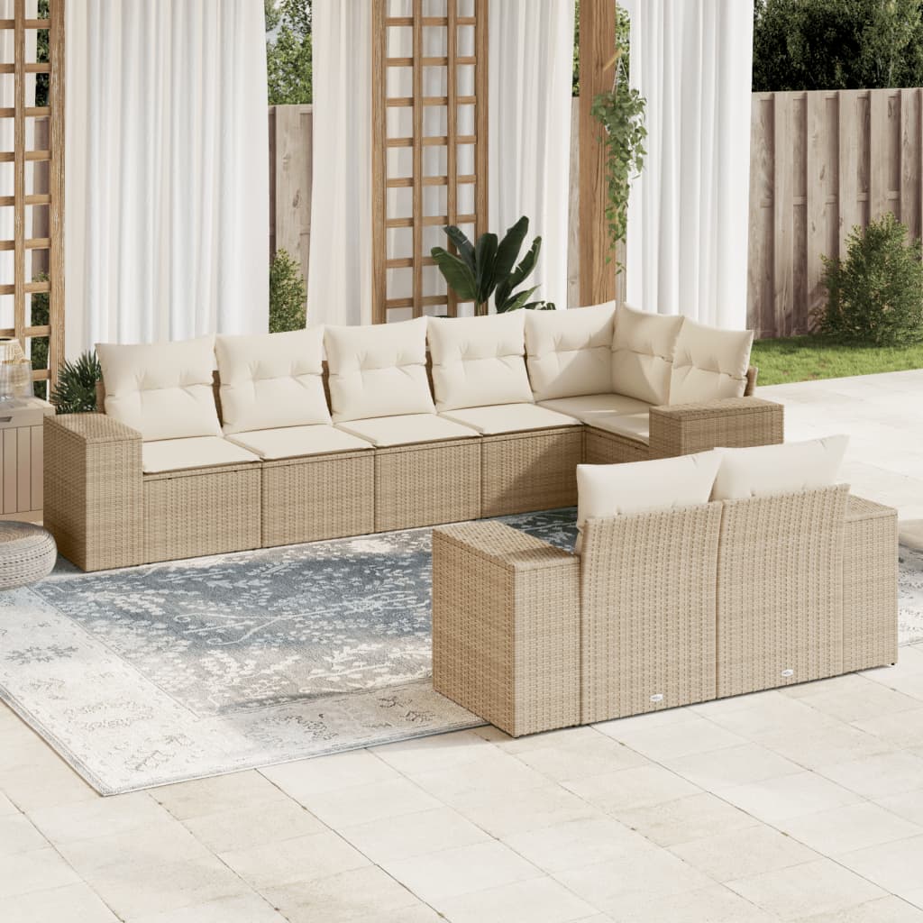8-delige Loungeset met kussens poly rattan beige is nu te koop bij PeponiXL, paradijselijk wonen!