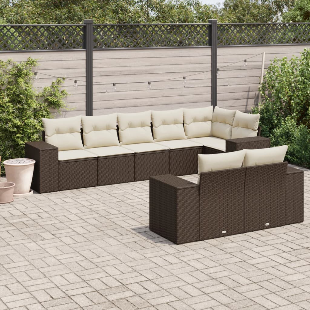 8-delige Loungeset met kussens poly rattan bruin is nu te koop bij PeponiXL, paradijselijk wonen!