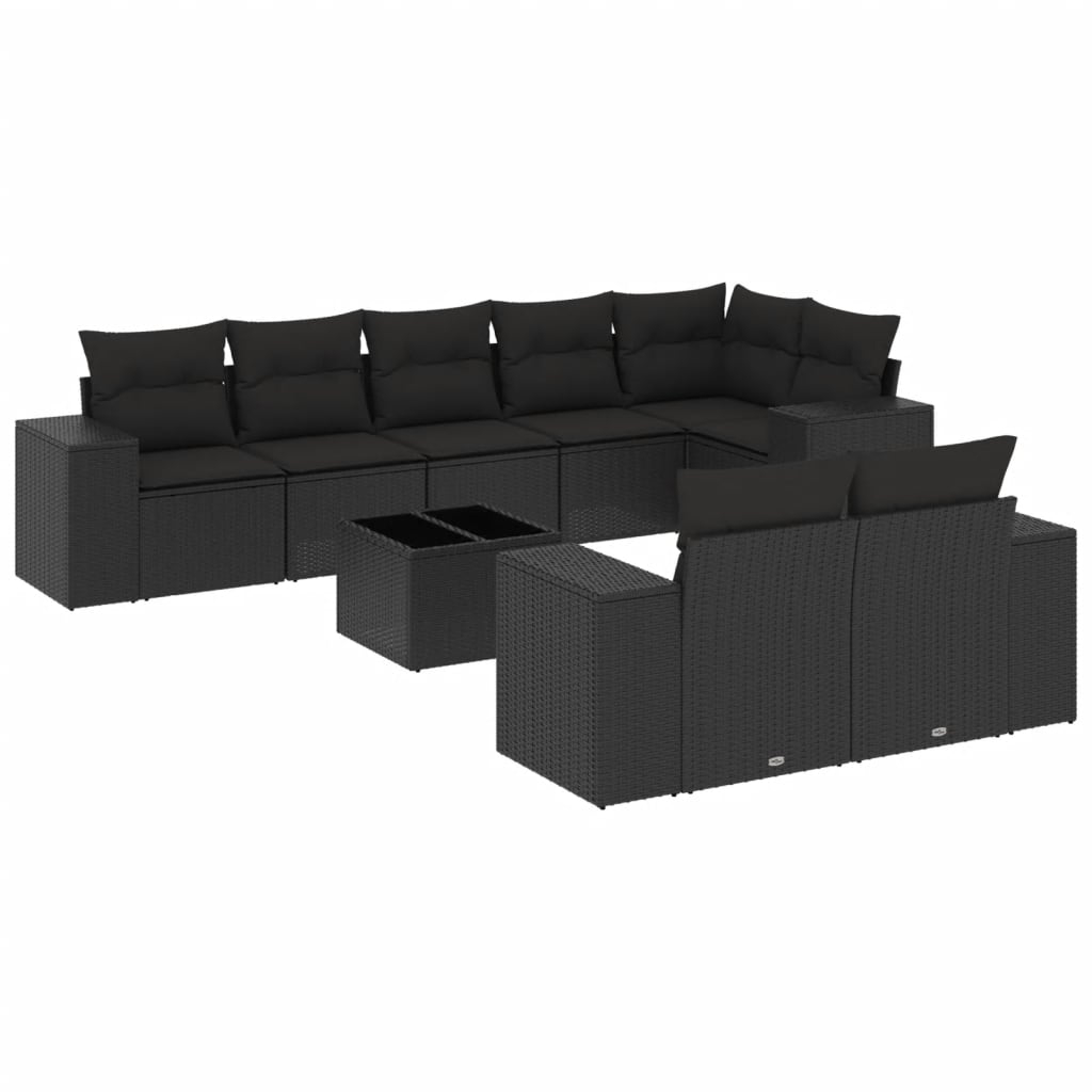 9-delige Loungeset met kussens poly rattan zwart is nu te koop bij PeponiXL, paradijselijk wonen!