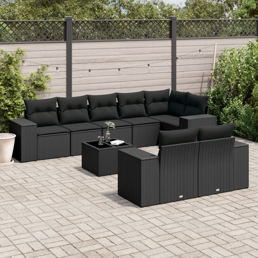 9-delige Loungeset met kussens poly rattan zwart is nu te koop bij PeponiXL, paradijselijk wonen!