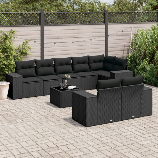 9-delige Loungeset met kussens poly rattan zwart is nu te koop bij PeponiXL, paradijselijk wonen!