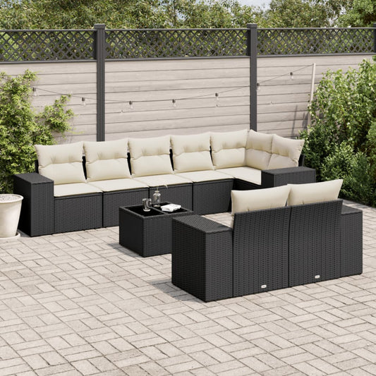 9-delige Loungeset met kussens poly rattan zwart is nu te koop bij PeponiXL, paradijselijk wonen!