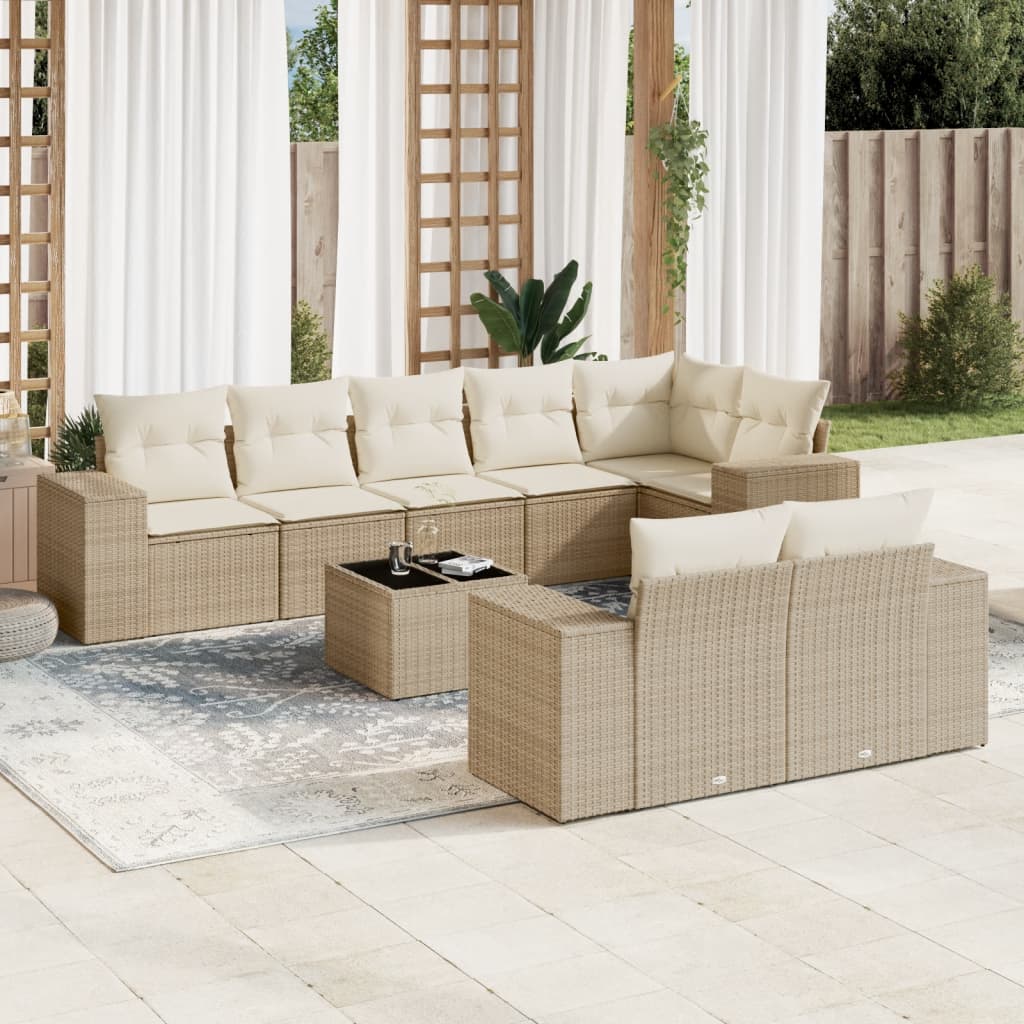 9-delige Loungeset met kussens poly rattan beige is nu te koop bij PeponiXL, paradijselijk wonen!