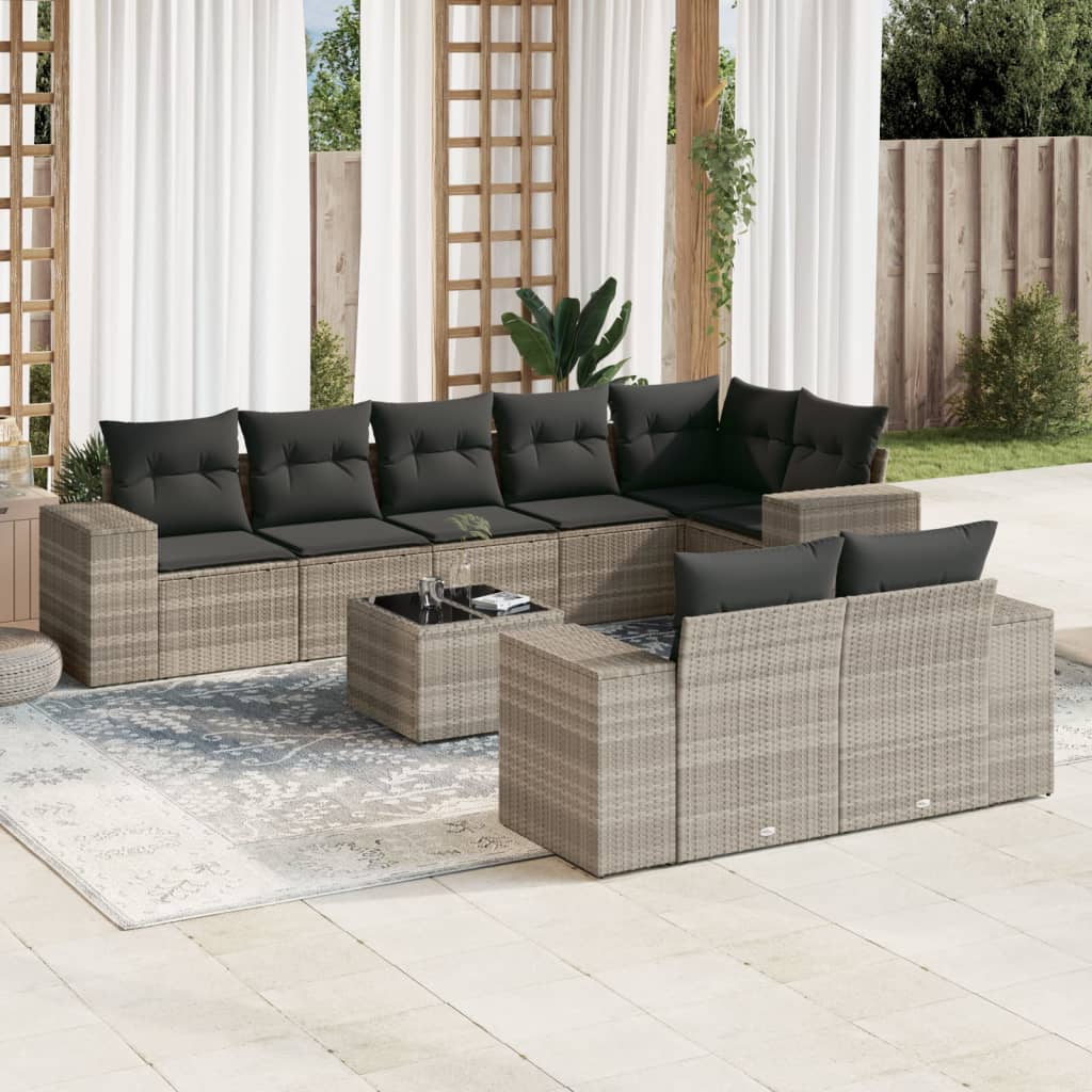9-delige Loungeset met kussens poly rattan lichtgrijs is nu te koop bij PeponiXL, paradijselijk wonen!