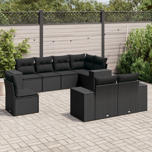 8-delige Loungeset met kussens poly rattan zwart is nu te koop bij PeponiXL, paradijselijk wonen!