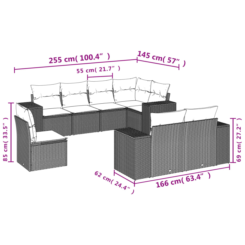 8-delige Loungeset met kussens poly rattan zwart is nu te koop bij PeponiXL, paradijselijk wonen!