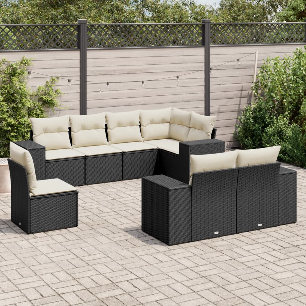 8-delige Loungeset met kussens poly rattan zwart is nu te koop bij PeponiXL, paradijselijk wonen!