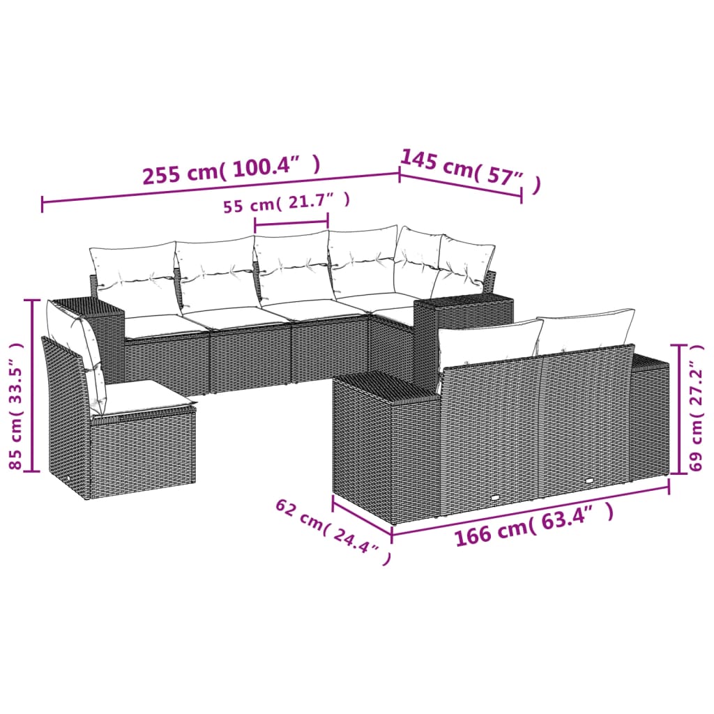 8-delige Loungeset met kussens poly rattan beige is nu te koop bij PeponiXL, paradijselijk wonen!