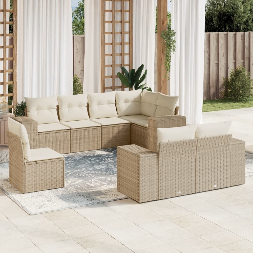 8-delige Loungeset met kussens poly rattan beige is nu te koop bij PeponiXL, paradijselijk wonen!