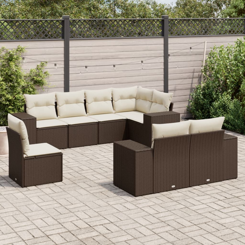 8-delige Loungeset met kussens poly rattan bruin is nu te koop bij PeponiXL, paradijselijk wonen!