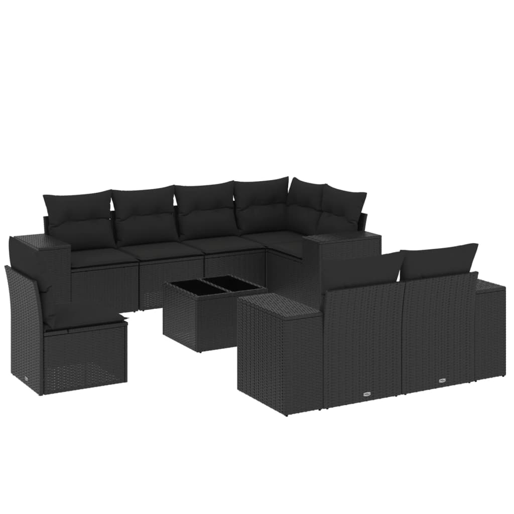 9-delige Loungeset met kussens poly rattan zwart is nu te koop bij PeponiXL, paradijselijk wonen!