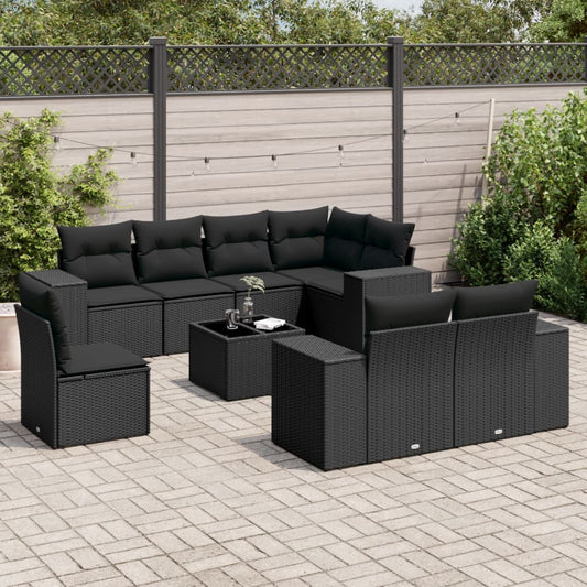 9-delige Loungeset met kussens poly rattan zwart is nu te koop bij PeponiXL, paradijselijk wonen!