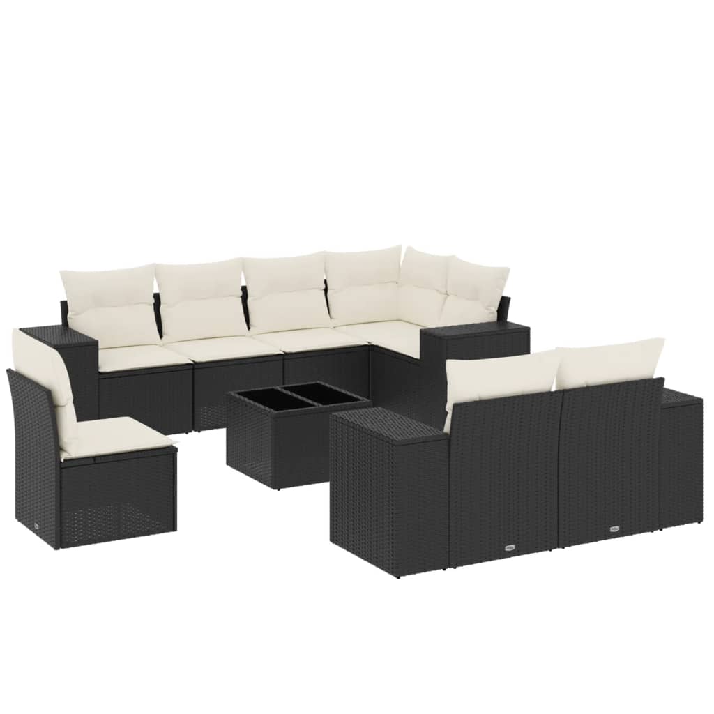 9-delige Loungeset met kussens poly rattan zwart is nu te koop bij PeponiXL, paradijselijk wonen!