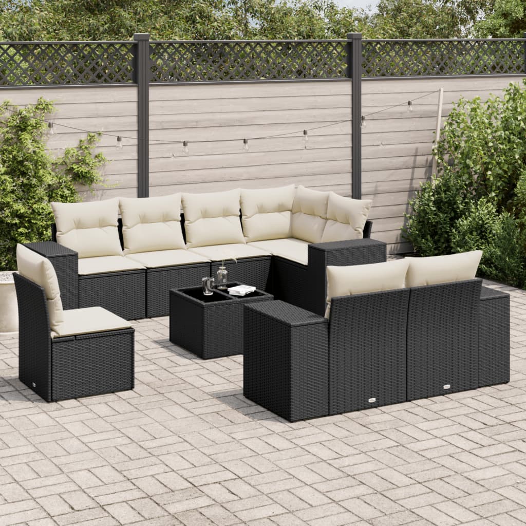 9-delige Loungeset met kussens poly rattan zwart is nu te koop bij PeponiXL, paradijselijk wonen!
