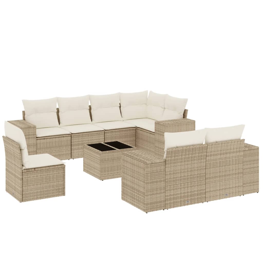 9-delige Loungeset met kussens poly rattan beige is nu te koop bij PeponiXL, paradijselijk wonen!