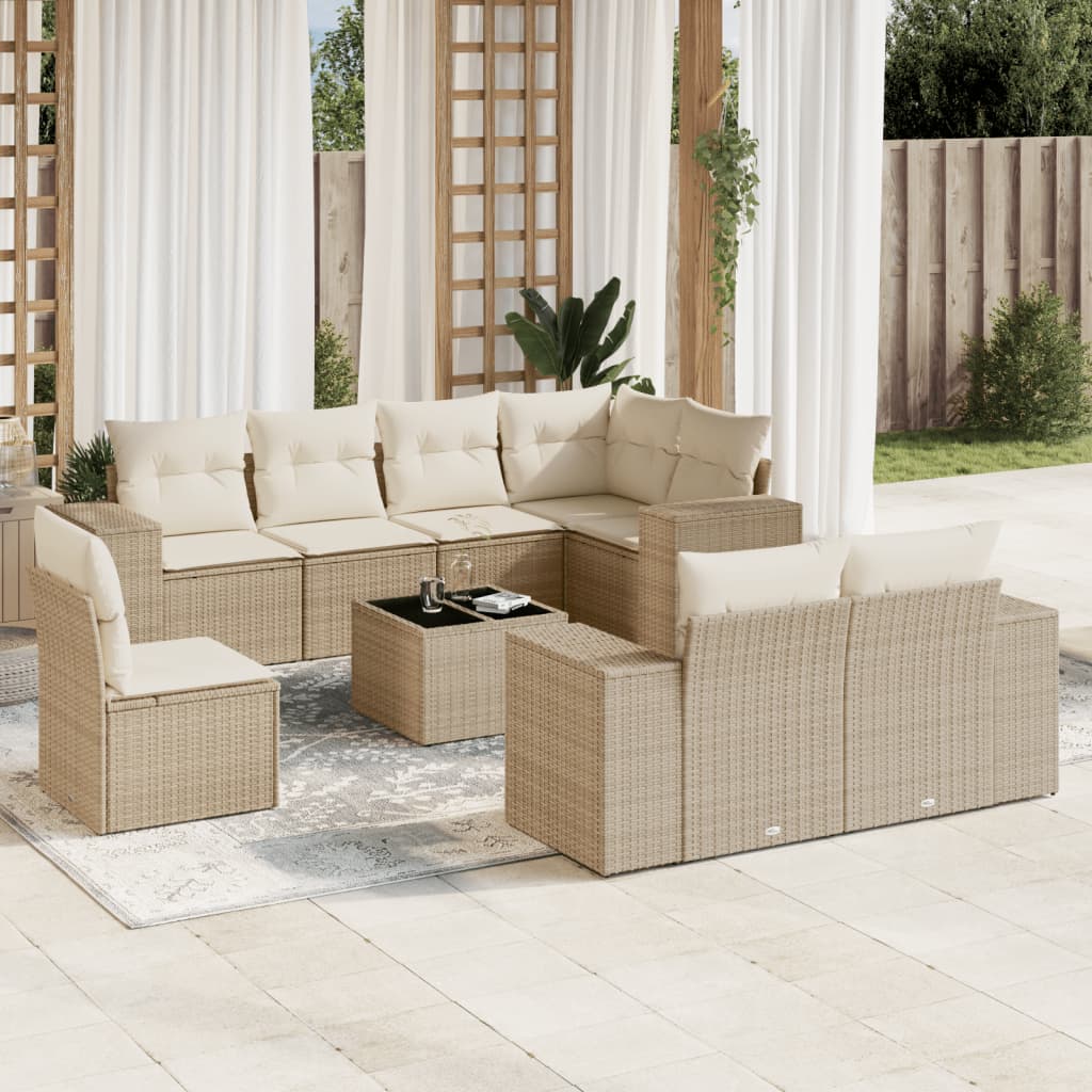 9-delige Loungeset met kussens poly rattan beige is nu te koop bij PeponiXL, paradijselijk wonen!
