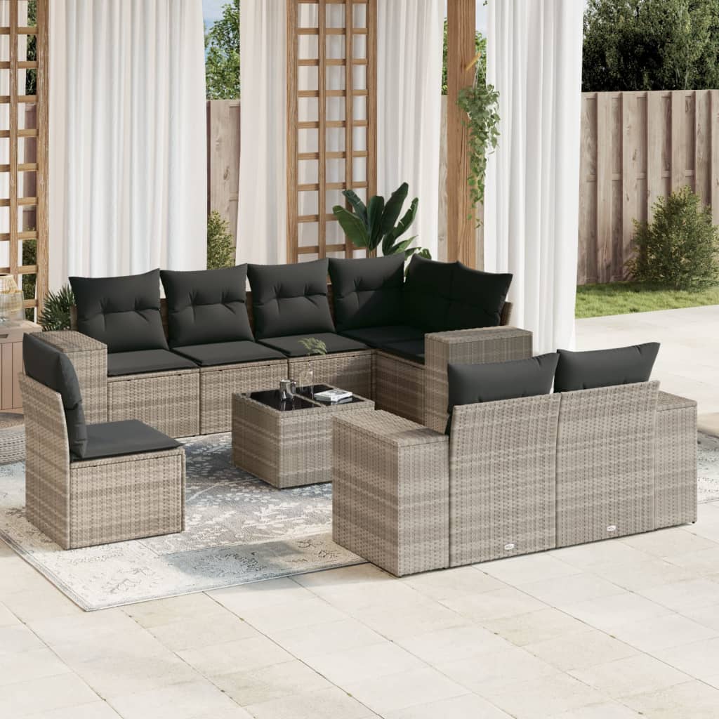 9-delige Loungeset met kussens poly rattan lichtgrijs is nu te koop bij PeponiXL, paradijselijk wonen!