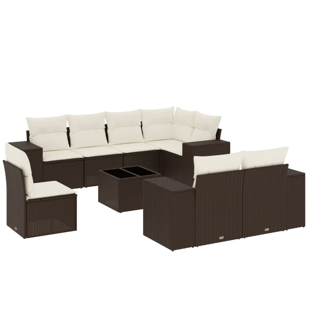 9-delige Loungeset met kussens poly rattan bruin is nu te koop bij PeponiXL, paradijselijk wonen!