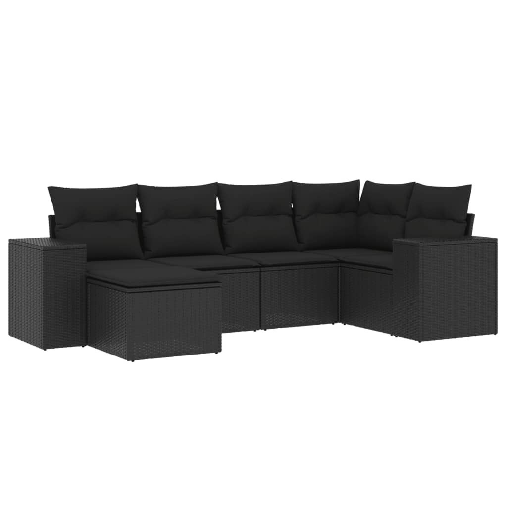 6-delige Loungeset met kussens poly rattan zwart is nu te koop bij PeponiXL, paradijselijk wonen!