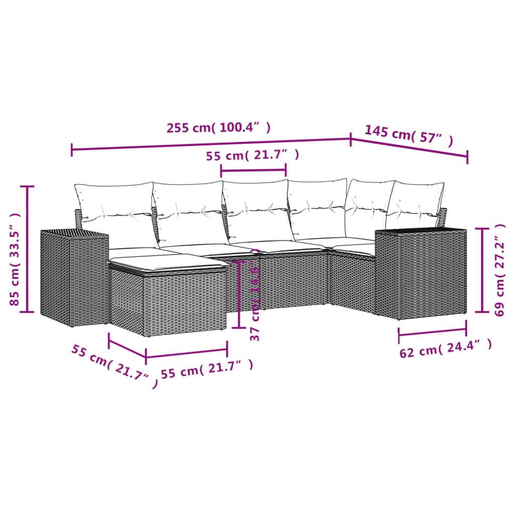 6-delige Loungeset met kussens poly rattan zwart is nu te koop bij PeponiXL, paradijselijk wonen!