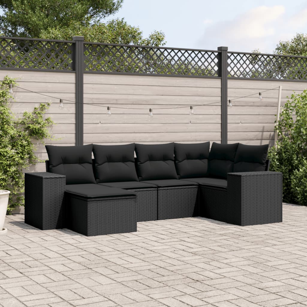 6-delige Loungeset met kussens poly rattan zwart is nu te koop bij PeponiXL, paradijselijk wonen!
