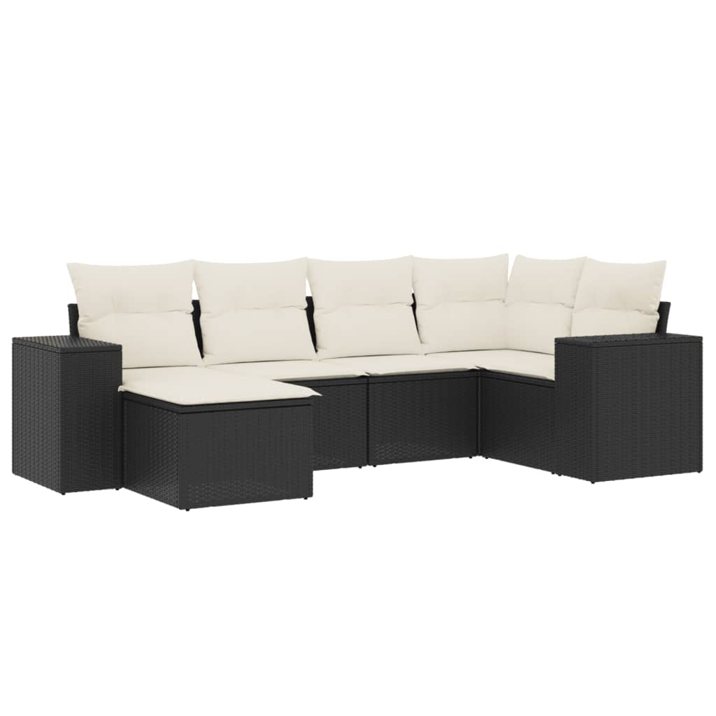 6-delige Loungeset met kussens poly rattan zwart is nu te koop bij PeponiXL, paradijselijk wonen!