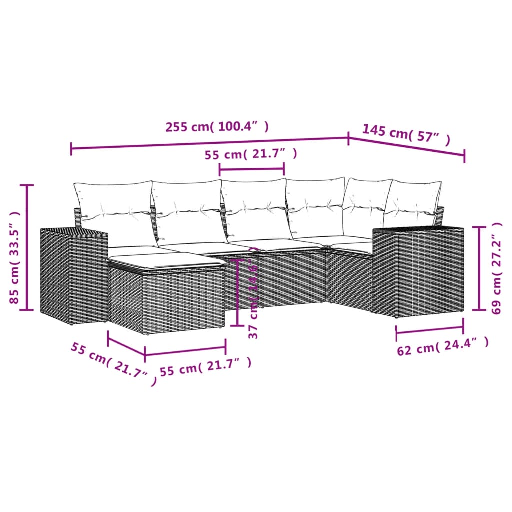 6-delige Loungeset met kussens poly rattan zwart is nu te koop bij PeponiXL, paradijselijk wonen!