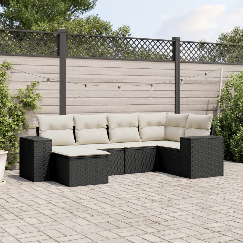 6-delige Loungeset met kussens poly rattan zwart is nu te koop bij PeponiXL, paradijselijk wonen!